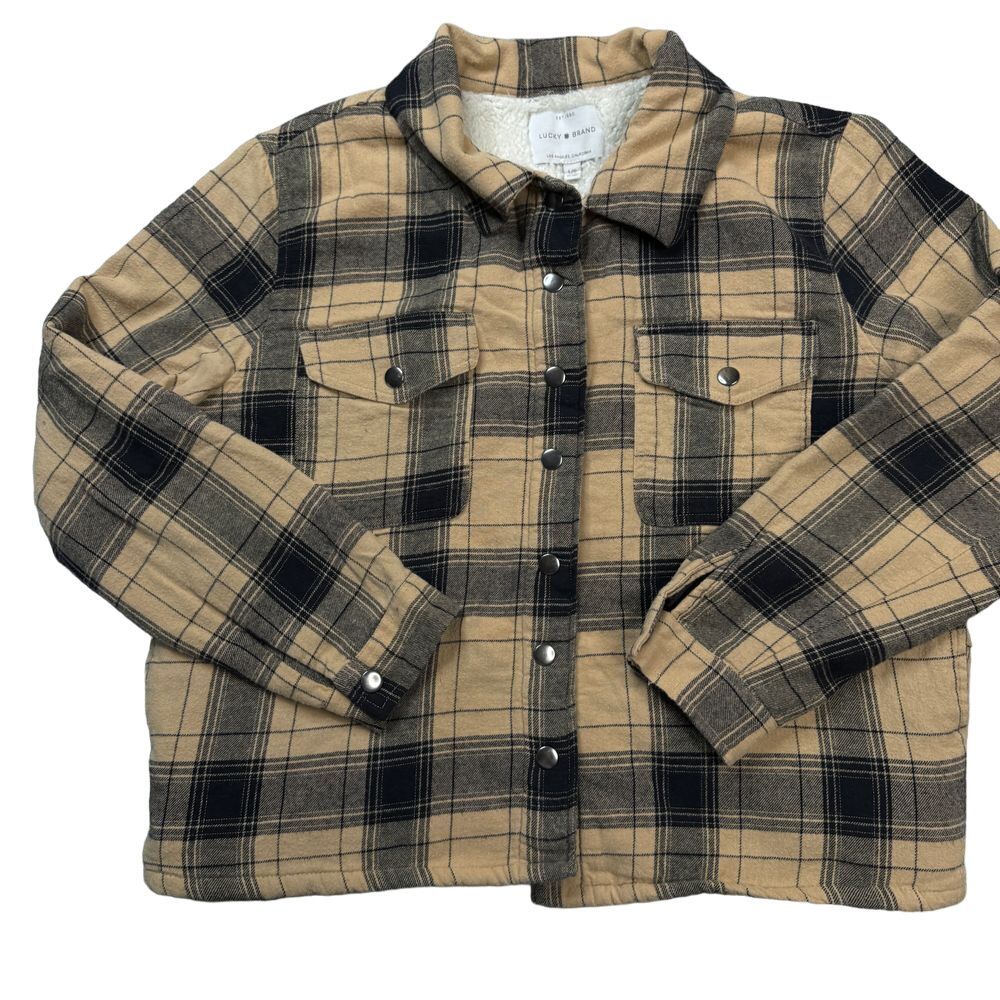 Lucky Brand Flannel Sherpa lined jacket Women's Size Large‎ Button Front